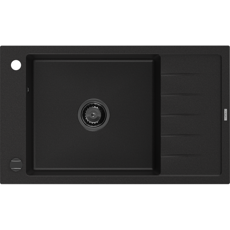 Mexen Elias granitový dřez 1-komorový s odkapávačem 795 x 480 mm, černý, černý sifon - 6511791005-77-B