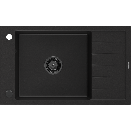 Mexen Elias granitový dřez 1-komorový s odkapávačem 795 x 480 mm, černý, černý sifon - 6511791005-77-B