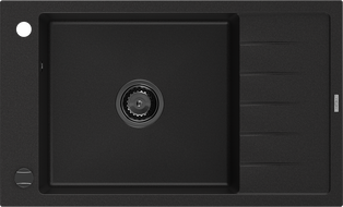 Mexen Elias granitový dřez 1-komorový s odkapávačem 795 x 480 mm, černý, černý sifon - 6511791005-77-B