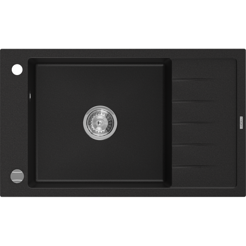 Mexen Elias granitový dřez s odkapávačem 1-komorový 795 x 480 mm, černý, sifon chrom - 6511791005-77