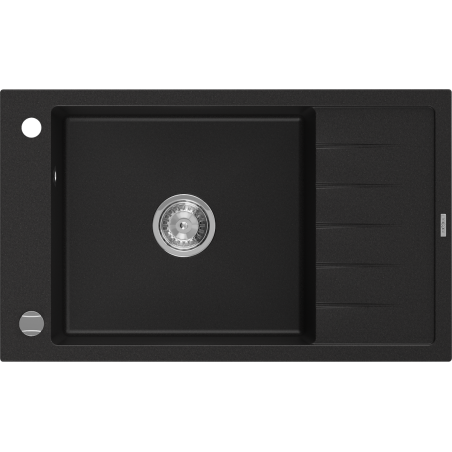 Mexen Elias granitový dřez s odkapávačem 1-komorový 795 x 480 mm, černý, sifon chrom - 6511791005-77