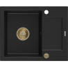 Mexen Enzo granitový dřez s 1 komorou a odkapávačem 576 x 465 mm, černý, zlatý sifon - 6506571005-77-G