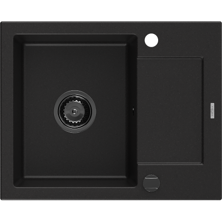 Mexen Enzo granitový dřez 1-komorový s odkapávačem 576 x 465 mm, černý, černý sifon - 6506571005-77-B