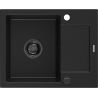 Mexen Enzo granitový dřez 1-komorový s odkapávačem 576 x 465 mm, černý, černý sifon - 6506571005-77-B