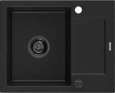 Mexen Enzo granitový dřez 1-komorový s odkapávačem 576 x 465 mm, černý, černý sifon - 6506571005-77-B
