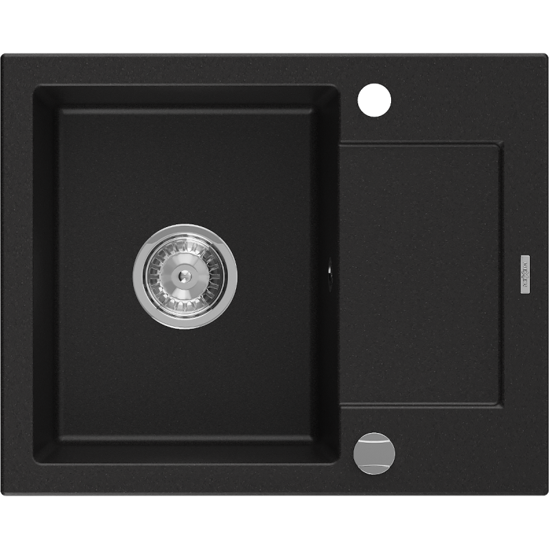 Mexen Enzo granitový jednodřez s odkapávačem 576 x 465 mm, černý, sifon chrom - 6506571005-77