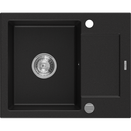 Mexen Enzo granitový jednodřez s odkapávačem 576 x 465 mm, černý, sifon chrom - 6506571005-77