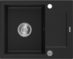 Mexen Enzo granitový jednodřez s odkapávačem 576 x 465 mm, černý, sifon chrom - 6506571005-77