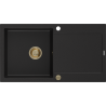 Mexen Leo granitový dřez 1-komorový s odkapávačem 900 x 500 mm, černý, sifon zlatý - 6501901010-77-G