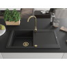Mexen Leo granitový dřez 1-komorový s odkapávačem 900 x 500 mm, černý, zlatý sifon - 6501901010-77-G
