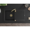 Mexen Leo granitový dřez 1-komorový s odkapávačem 900 x 500 mm, černý, zlatý sifon - 6501901010-77-G