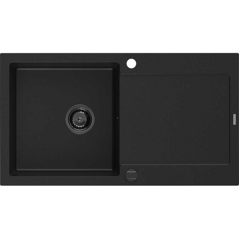 Mexen Leo granitový dřez 1-komorový s odkapávačem 900 x 500 mm, černý, černý sifon - 6501901010-77-B
