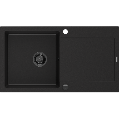 Mexen Leo granitový dřez 1-komorový s odkapávačem 900 x 500 mm, černý, černý sifon - 6501901010-77-B