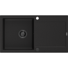 Mexen Leo granitový dřez 1-komorový s odkapávačem 900 x 500 mm, černý, černý sifon - 6501901010-77-B