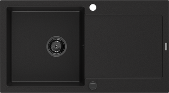 Mexen Leo granitový dřez 1-komorový s odkapávačem 900 x 500 mm, černý, černý sifon - 6501901010-77-B