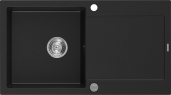 Mexen Leo žulový dřez jednokomorový s odkapávačem 900 x 500 mm, černý, sifon chrom - 6501901010-77