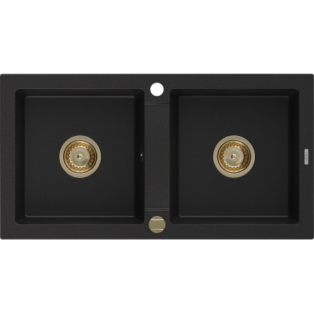 Mexen Mario žulový dřez 2-komorový 820 x 436 mm, černý, sifon zlatý - 6504822000-77-G