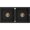 Mexen Mario granitový dřez 2-komorový 820 x 436 mm, černý, zlatý sifon - 6504822000-77-G