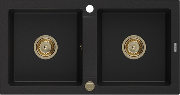 Mexen Mario žulový dřez 2-komorový 820 x 436 mm, černý, sifon zlatý - 6504822000-77-G