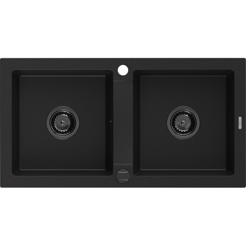 Mexen Mario dřez žulový 2-komorový 820 x 436 mm, černý, sifon černý - 6504822000-77-B
