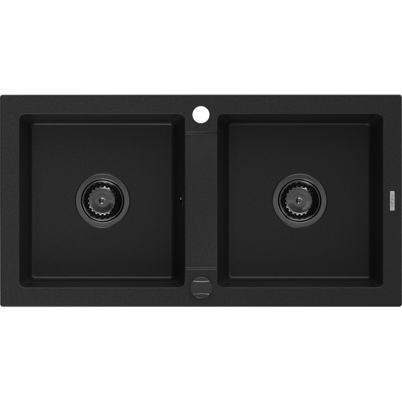 Mexen Mario granitový dřez 2-komorový 820 x 436 mm, černý, černý sifon - 6504822000-77-B