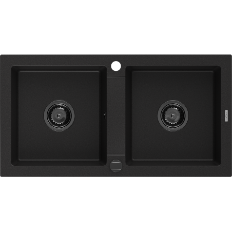 Mexen Mario dřez žulový 2-komorový 820 x 436 mm, černý, sifon černý - 6504822000-77-B