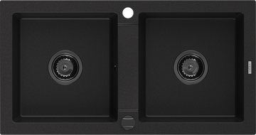 Mexen Mario dřez žulový 2-komorový 820 x 436 mm, černý, sifon černý - 6504822000-77-B