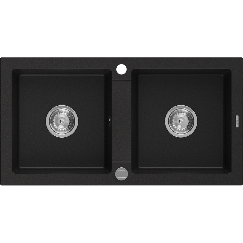 Mexen Mario dvoukomorový žulový dřez 820 x 436 mm, černý, sifon chrom - 6504822000-77