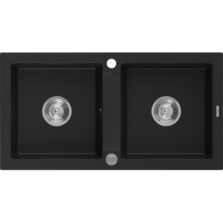 Mexen Mario dvoukomorový žulový dřez 820 x 436 mm, černý, sifon chrom - 6504822000-77