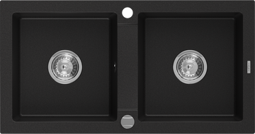 Mexen Mario dvoukomorový žulový dřez 820 x 436 mm, černý, sifon chrom - 6504822000-77