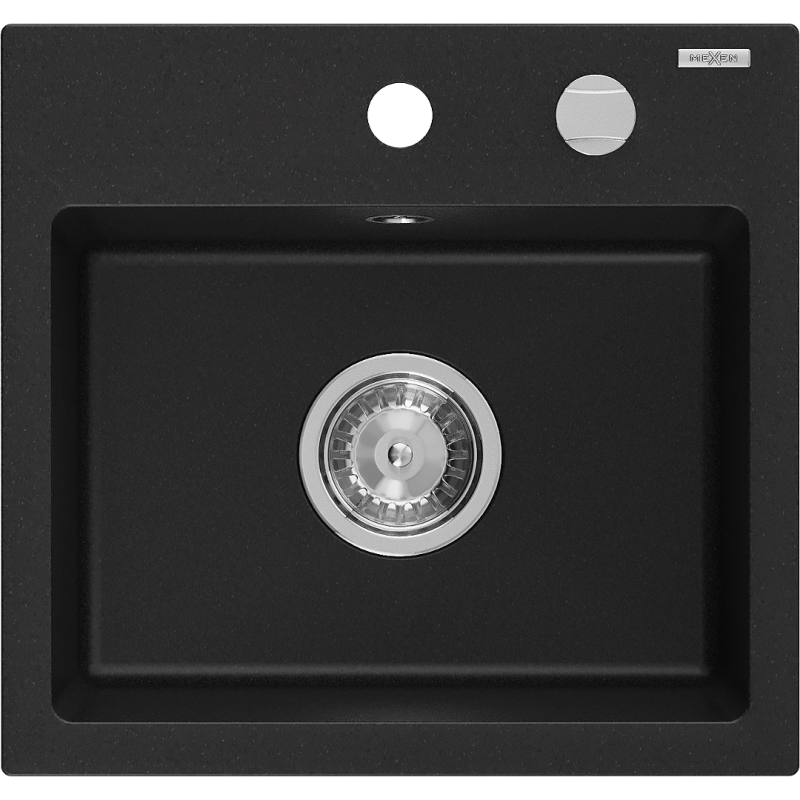 Mexen Milo granitový dřez 1-komorový 435 x 410 mm, černý, sifon chrom - 6505441000-77
