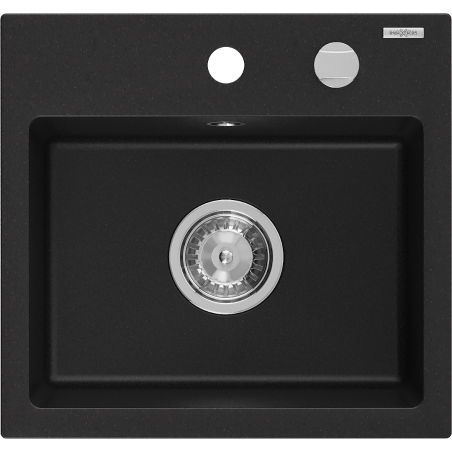 Mexen Milo granitový dřez 1-komorový 435 x 410 mm, černý, sifon chrom - 6505441000-77