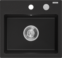 Mexen Milo granitový dřez 1-komorový 435 x 410 mm, černý, sifon chrom - 6505441000-77