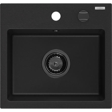 Mexen Milo granitový dřez 1-komorový 435 x 410 mm, černý, sifon černý - 6505441000-77-B