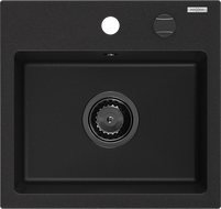 Mexen Milo granitový dřez 1-komorový 435 x 410 mm, černý, sifon černý - 6505441000-77-B