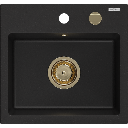 Mexen Milo granitový dřez 1-komorový 435 x 410 mm, černý, sifon zlatý - 6505441000-77-G