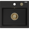 Mexen Milo granitový dřez 1-komorový 435 x 410 mm, černý, sifon zlatý - 6505441000-77-G
