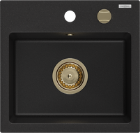 Mexen Milo granitový dřez 1-komorový 435 x 410 mm, černý, sifon zlatý - 6505441000-77-G