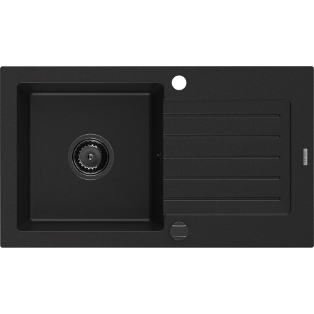 Mexen Pablo jednorázový granitový dřez s odkapávačem 752 x 436 mm, černý, černý sifon - 6510751010-77-B