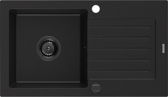 Mexen Pablo jednorázový granitový dřez s odkapávačem 752 x 436 mm, černý, černý sifon - 6510751010-77-B