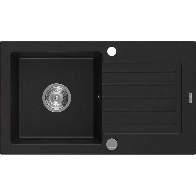 Mexen Pablo jednodřezový granitový dřez s odkapávačem 752 x 436 mm, černý, sifon chrom - 6510751010-77