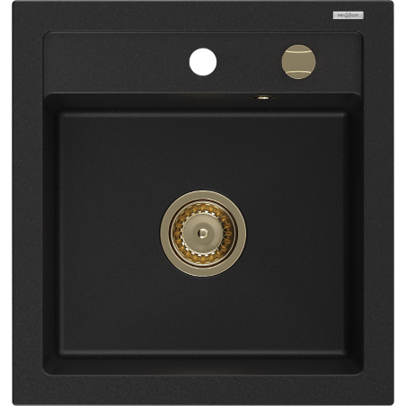 Mexen Vito granitový dřez 1-komorový 520 x 490 mm, černý, sifon zlatý - 6503521000-77-G