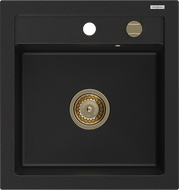 Mexen Vito granitový dřez 1-komorový 520 x 490 mm, černý, sifon zlatý - 6503521000-77-G
