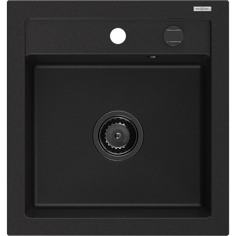 Mexen Vito granitový dřez 1-komorový 520 x 490 mm, černý, černý sifon - 6503521000-77-B