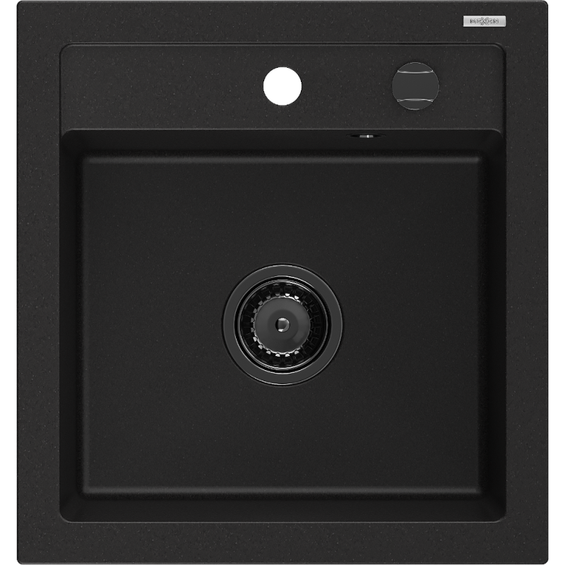 Mexen Vito granitový dřez 1-komorový 520 x 490 mm, černý, sifon černý - 6503521000-77-B