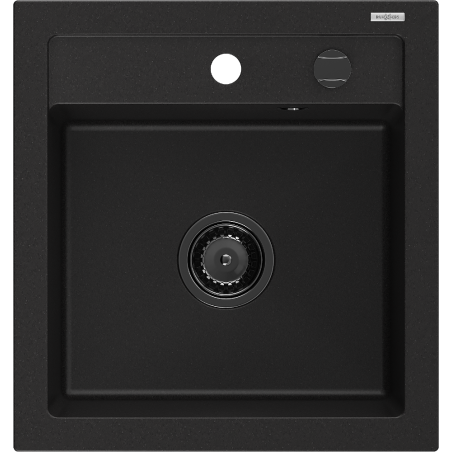 Mexen Vito granitový dřez 1-komorový 520 x 490 mm, černý, sifon černý - 6503521000-77-B