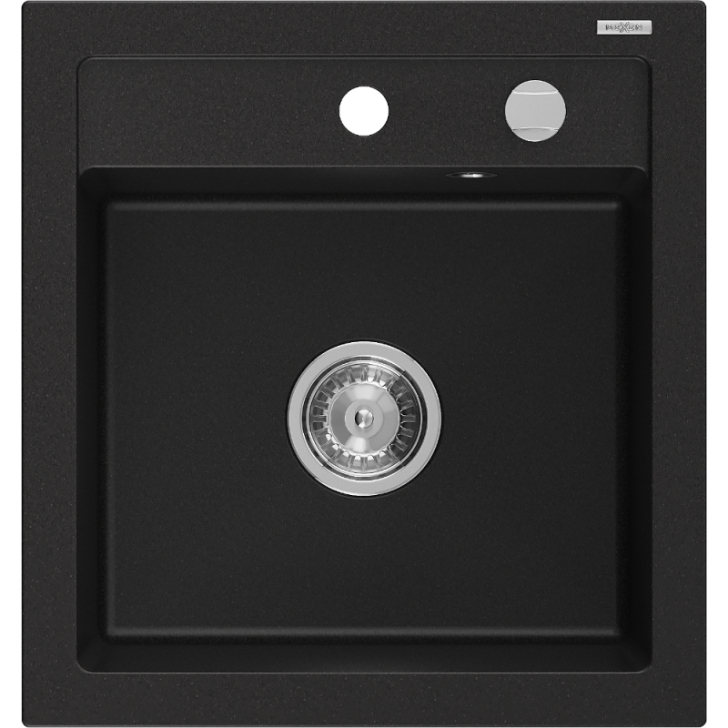 Mexen Vito granitový dřez 1-komorový 520 x 490 mm, černý, sifon chrom - 6503521000-77