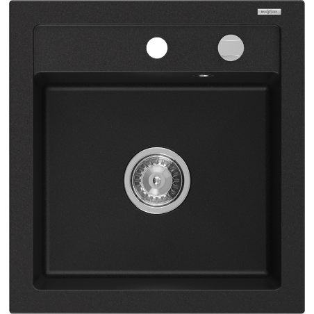 Mexen Vito granitový dřez 1-komorový 520 x 490 mm, černý, sifon chrom - 6503521000-77