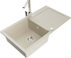 Mexen Leo granitový dřez 1-komorový s odkapávačem a kuchyňskou baterií Rita, béžový - 6501-69-670300-00