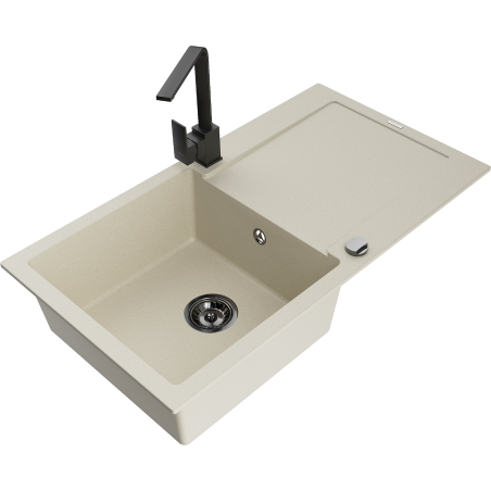 Mexen Leo granitový dřez 1-komorový s odkapávačem a kuchyňskou baterií Rita, béžový - 6501-69-670300-70